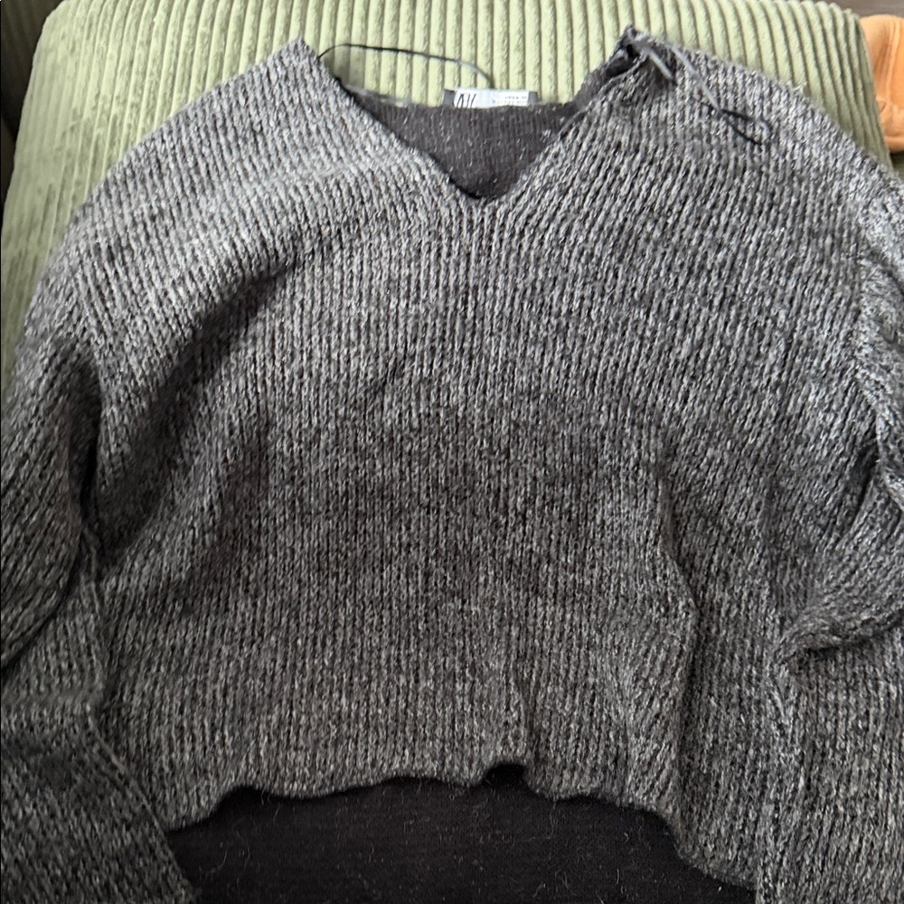 Zara Charcoal V-Neck Sweater for Women